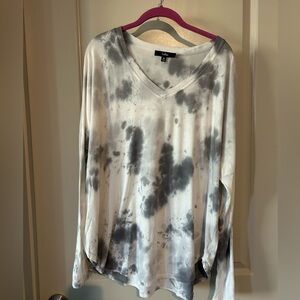 Lulus - The Best Vibes Grey Tie-Dye Oversized Long Sleeve Top - M